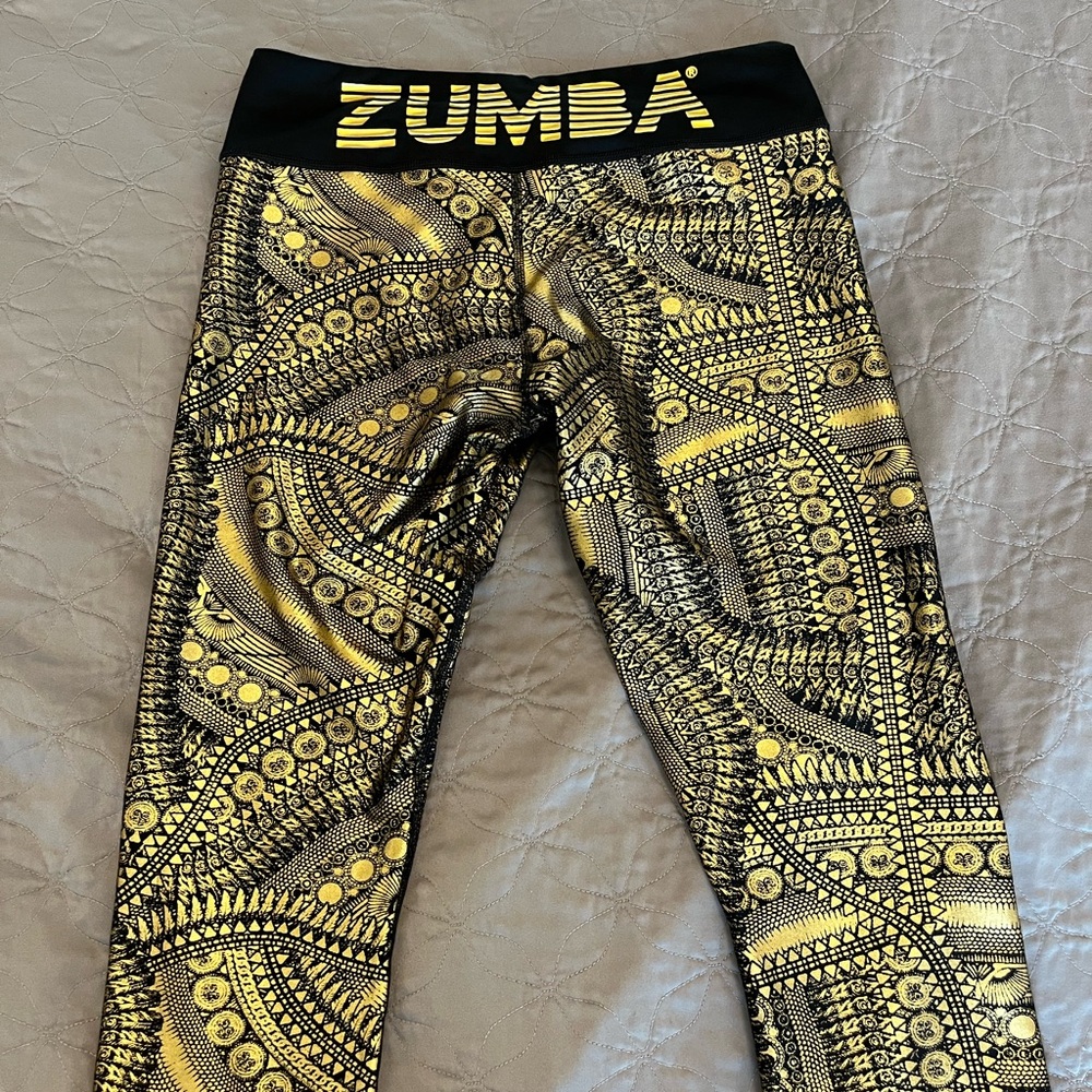 🏆🌟🖤 Zumba Wear Dance Workout Crop Leggings Black Gold Sexy Lovely L